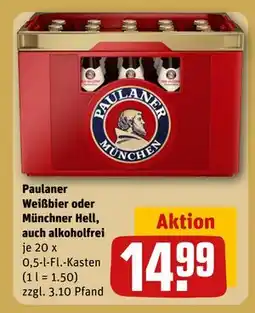 REWE DE Paulaner Weißbier oder Münchner Hell, auch alkoholfrei, EUR 14.99 tilbud