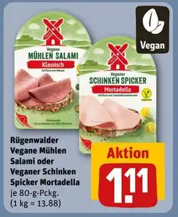 REWE DE Rügenwalder Vegane Mühlen Salami oder Veganer Schinken Spicker Mortadella, EUR 1.11 tilbud