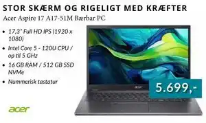 CBC Acer Aspire 17 A17-51M Bærbar PC tilbud