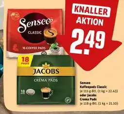 REWE DE Senseo Kaffeepads Classic oder Jacobs Crema Pads, EUR 2.49 tilbud