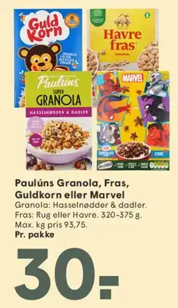 SPAR Paulúns Granola / Fras / Guldkorn / Marvel tilbud