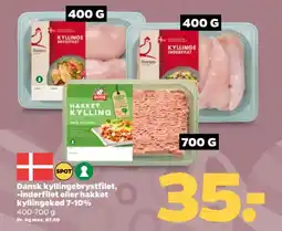 Netto Dansk kyllingebrystfilet, -inderfilet eller hakket kyllingekød 7-10% tilbud