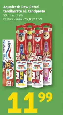 Løvbjerg Aquafresh Paw Patrol tandbørste el. tandpasta tilbud