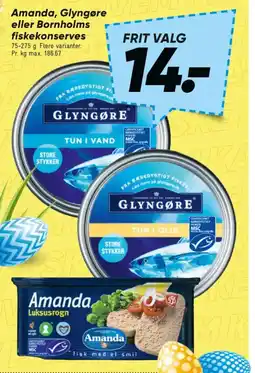 Bilka Amanda, Glyngøre eller Bornholms fiskekonserves tilbud