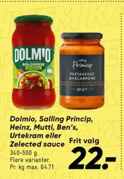 Bilka Dolmio, Salling Princip, Heinz, Mutti, Ben's, Urtekram eller Zelected sauce tilbud
