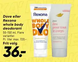 Bilka Dove eller Rexona whole body deodorant tilbud
