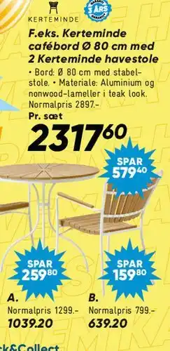 Bilka Kerteminde cafesæt (cafébord Ø80 cm + 2 stole) tilbud