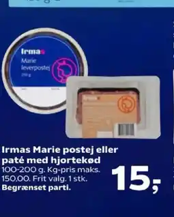 Kvickly Irmas Marie postej eller paté med hjortekød tilbud