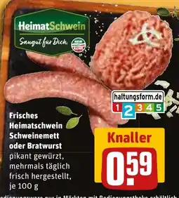 REWE DE Frisches Heimatschwein Schweinemett oder Bratwurst tilbud