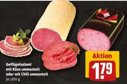 REWE DE Geflügelsalami mit Käse ummantelt oder mit Chili ummantelt tilbud