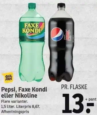 SPAR Pepsi, Faxe Kondi Eller Nikoline 1,5 Liter tilbud