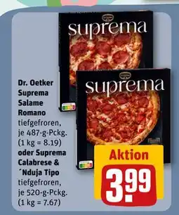 REWE DE Dr. Oetker Suprema Salame Romano oder Suprema Calabrese & ´Nduja Tipo, EUR 3.99 tilbud