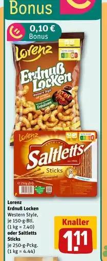 REWE DE Lorenz Erdnuß Locken Western Style oder Saltletts Sticks, EUR 1.11 tilbud