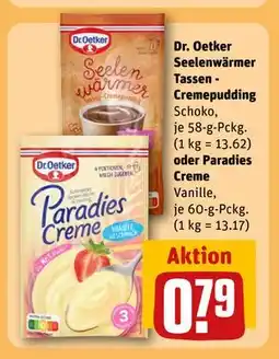 REWE DE Dr. Oetker Seelenwärmer Tassen Cremepudding oder Paradies Creme, EUR 0.79 tilbud