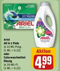 REWE DE Ariel All in 1 Pods oder Colorwaschmittel flüssig, EUR 4.99 tilbud