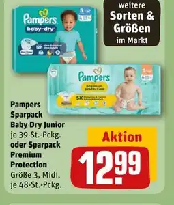 REWE DE Pampers Sparpack Baby Dry Junior oder Sparpack Premium Protection, EUR 12.99 tilbud