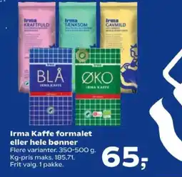 SuperBrugsen Irma Kaffe formalet eller hele bønner tilbud