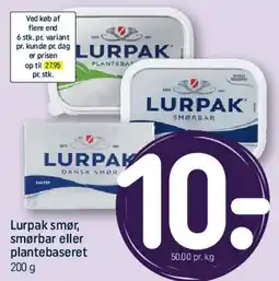 REMA 1000 Lurpak smør / smørbar / plantebaseret tilbud