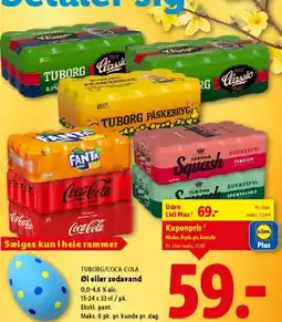 Lidl Tuborg / Coca‑Cola øl eller sodavand (pakker) tilbud