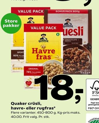 Quaker crüsli, havre- eller rugfras