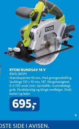 Davidsen RYOBI RUNDSAV 18 V tilbud
