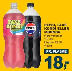 Let-Køb Pepsi, Faxe Kondi eller Mirinda (flasker) tilbud