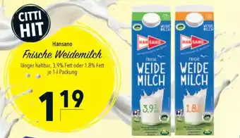 Citti Hansano Frische Weidemilch tilbud