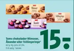 Coop 365 Toms chokolader Mimoser, Åkander eller Tvillingeringe tilbud