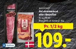 Lidl Hel oksemørbrad eller ribeyefilet tilbud