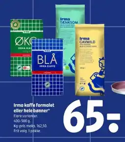 Coop 365 Irma kaffe formalet eller hele bønner tilbud