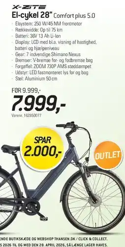 Thansen X-ZITE El-cykel 28 Comfort plus 5.0 tilbud