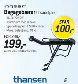 Thansen ingear Bagagebærer til sadelpind tilbud