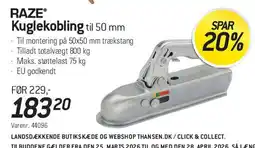 Thansen RAZE Kuglekobling til 50 mm tilbud