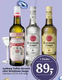 Dagli'Brugsen Aalborg Taffel Akvavit eller Brøndums Snaps tilbud