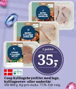 Dagli'Brugsen Coop kyllingebrystfilet med lage, kyllingeover- eller underlår tilbud