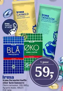 Dagli'Brugsen Irma formalet kaffe eller hele bønner tilbud