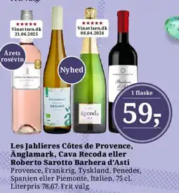 Dagli'Brugsen Les Jablières Côtes de Provence, Änglamark, Cava Recoda eller Roberto Sarotto Barbera d'Asti tilbud