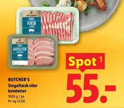 Lidl BUTCHER'S Stegeflæsk eller koteletter tilbud