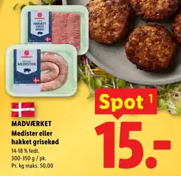 Lidl MADVÆRKET Medister eller hakket grisekød tilbud