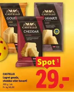 Lidl CASTELLO Lagret gouda, cheddar eller havarti tilbud