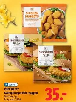 Lidl CHEF SELECT Kyllingeburger eller -nuggets tilbud