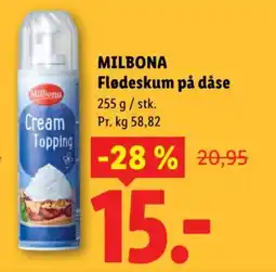 Lidl MILBONA Flødeskum på dåse tilbud