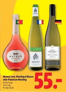 Lidl Mateus rosé, Riesling d'Alsace eller Palatium Riesling tilbud