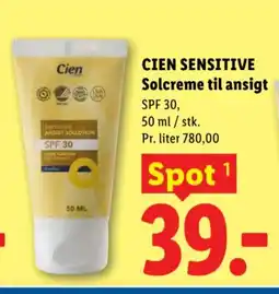 Lidl CIEN Sensitive Solcreme til ansigt tilbud