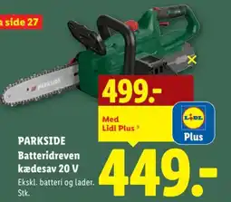 Lidl PARKSIDE Batteridreven kædesav 20 V tilbud