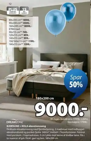 JYSK BJORSUND + KOLA elevationsseng tilbud