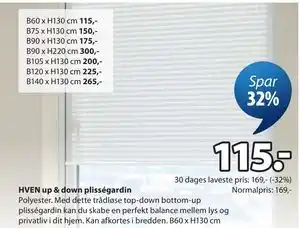JYSK HVEN up & down plisségardin tilbud