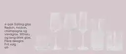 Bilka 4-pak Salling glas Rødvin, hvidvin, champagne og vandglas. Whisky og long drink glas tilbud