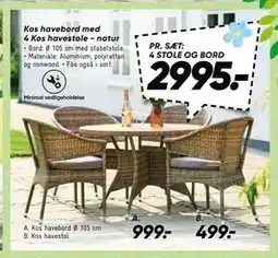 Bilka Kos havebord med 4 Kos havestole - natur tilbud