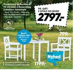 Bilka Rosenborg balkonbord 70 cm med 2 Rosenborg Compact havestole tilbud